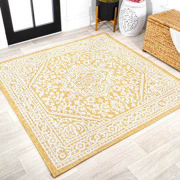 Sinjuri Medallion Textured Weave Indoor/outdoor Square Rug